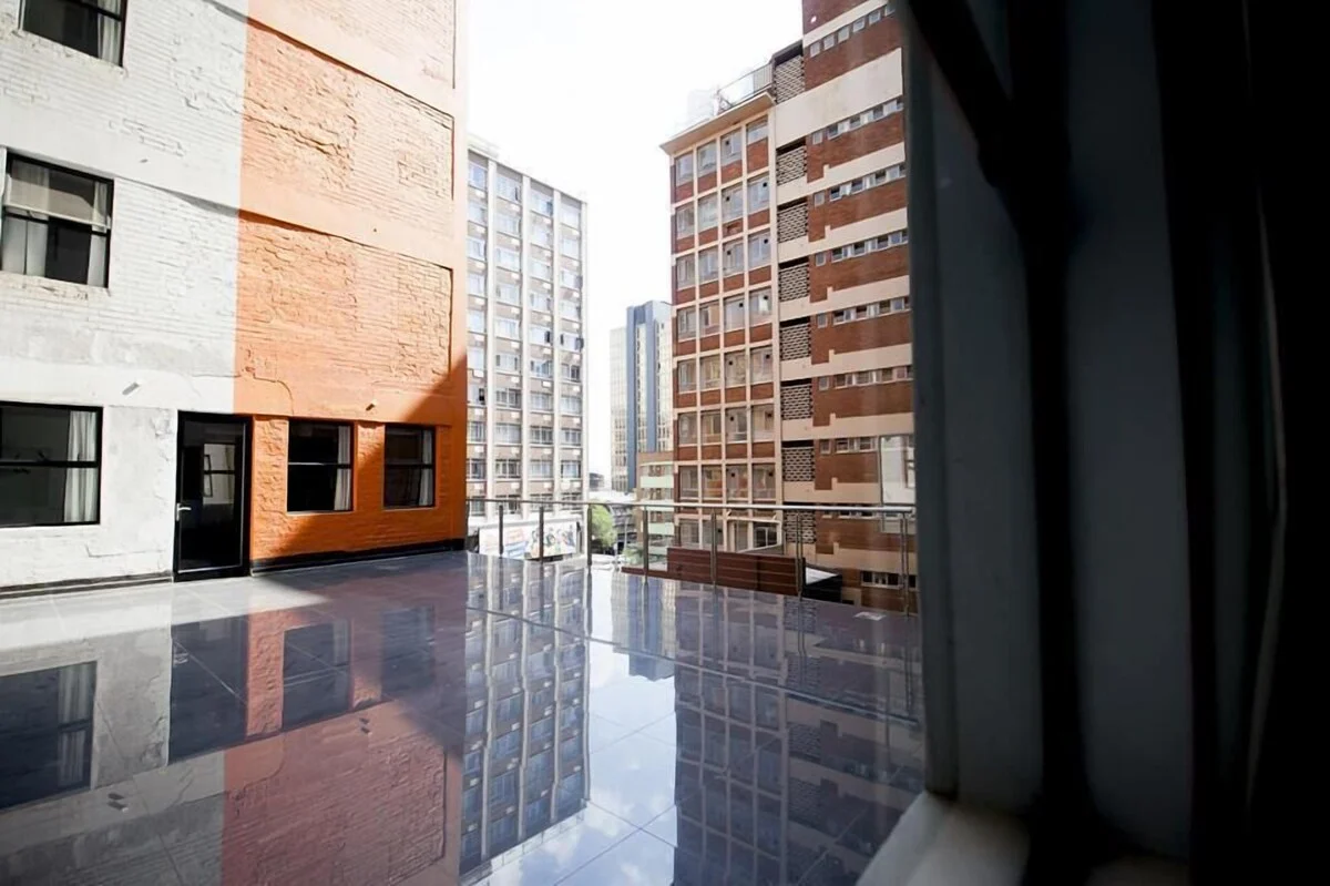 Outdoor terrace overlooking the Braamfontein neighbourhood